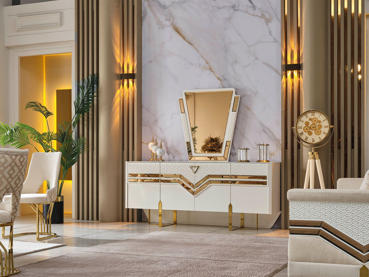 Zen Diningroom (Consol With Mirror & Dining Table & 6 Dining Chair) from Furnia - Luna Furniture