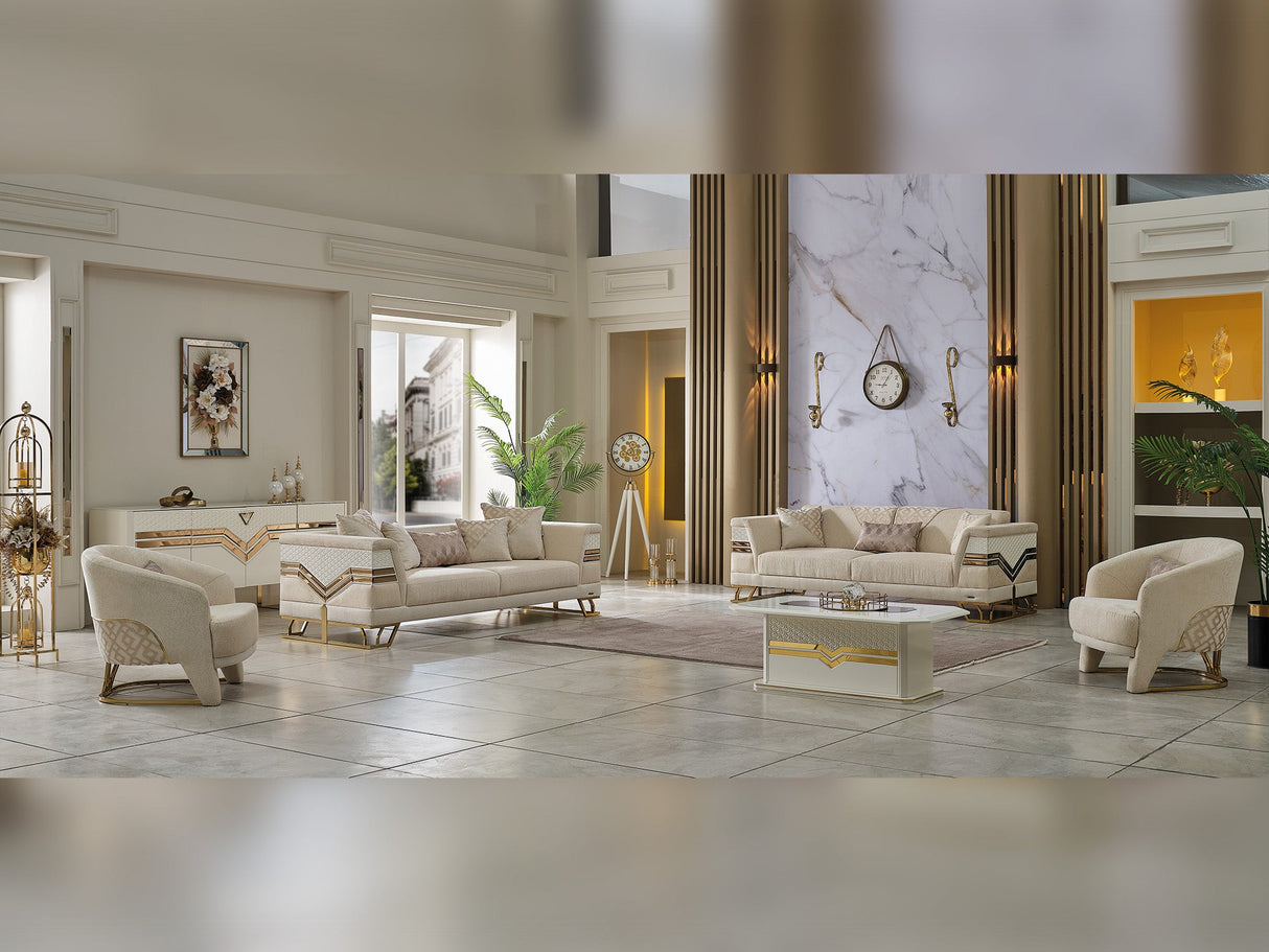 Zen 3-pieces (Sofa & Loveseat & Chair) Livingroom Set in Cream from Furnia - Luna Furniture