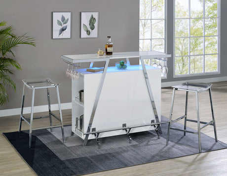 Zena White/Chrome 3-Piece Bar Set with LED lighting from Steve Silver - Luna Furniture