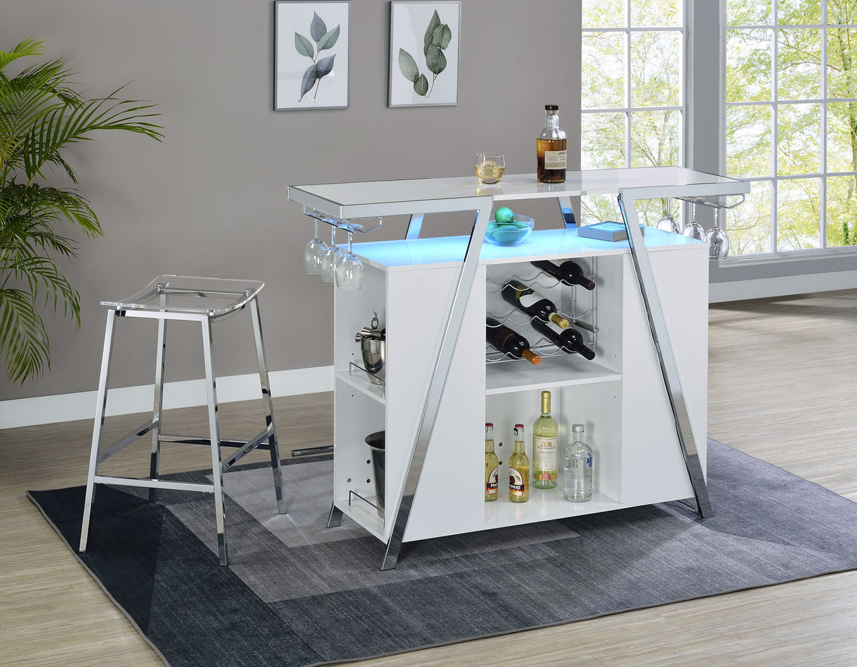 Zena White/Chrome 3-Piece Bar Set with LED lighting from Steve Silver - Luna Furniture