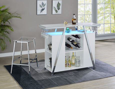 Zena White/Chrome 3-Piece Bar Set with LED lighting from Steve Silver - Luna Furniture
