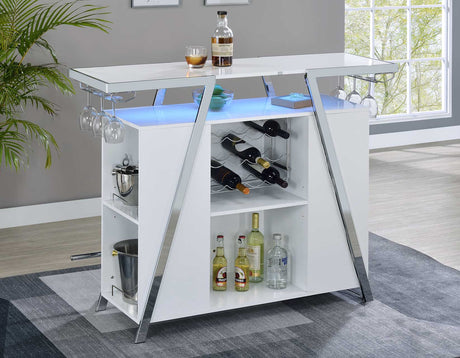 Zena White/Chrome Bar w/LED Lights from Steve Silver - Luna Furniture