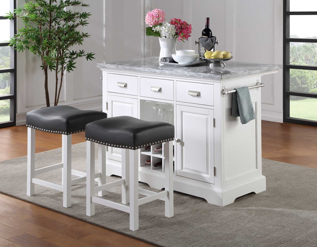 Zermatt 2-Piece Grey Marble Kitchen Island(Island, 2 Counter Stools) from Steve Silver - Luna Furniture