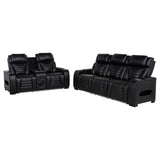 Zuma Black 2-Piece Faux Leather Dual Power LED Living Room Set from Coaster - Luna Furniture