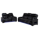Zuma Black 2-Piece Faux Leather Dual Power LED Living Room Set from Coaster - Luna Furniture