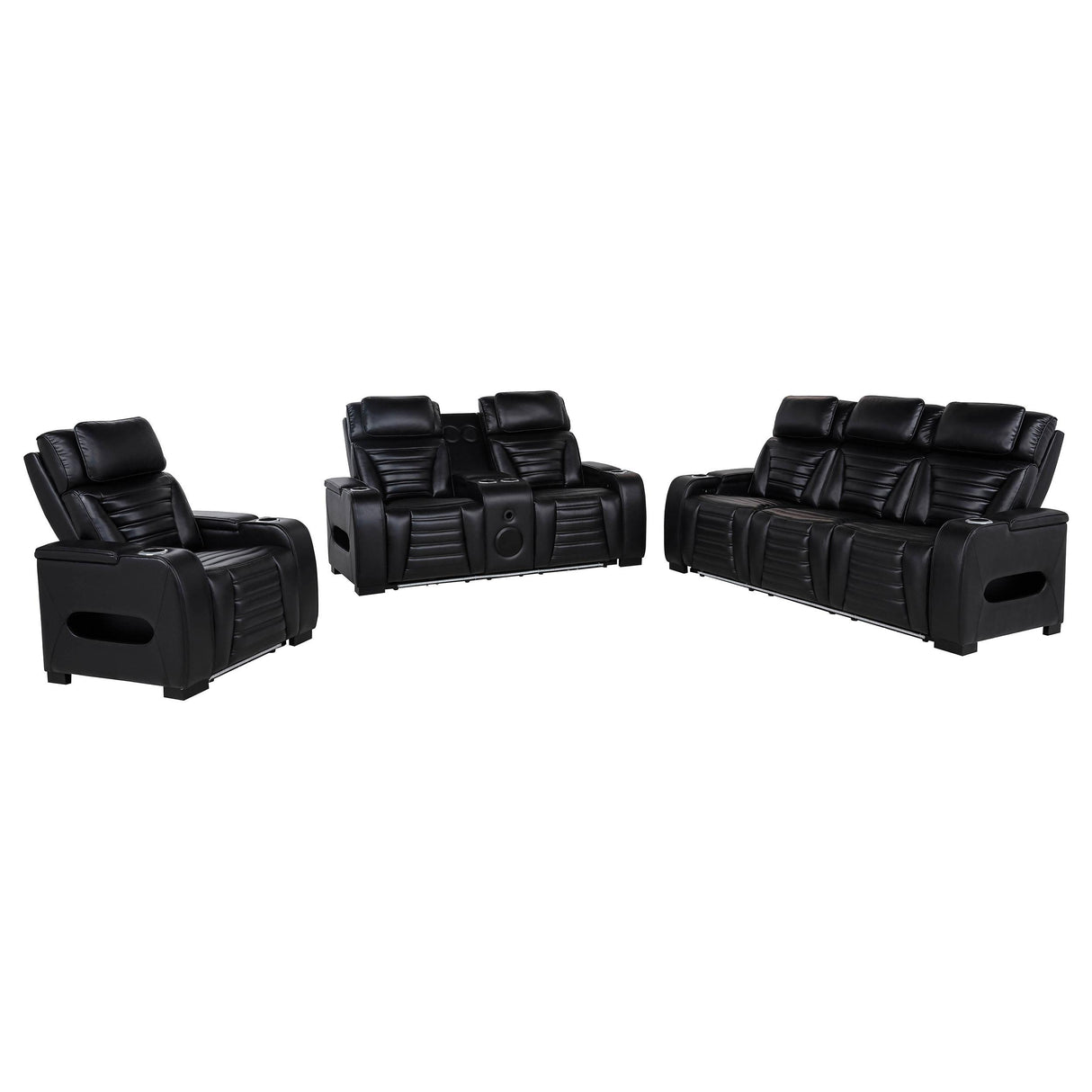 Zuma Black 3-Piece Faux Leather Dual Power LED Living Room Set from Coaster - Luna Furniture