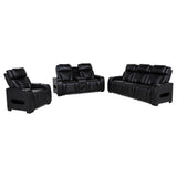 Zuma Black 3-Piece Faux Leather Dual Power LED Living Room Set from Coaster - Luna Furniture