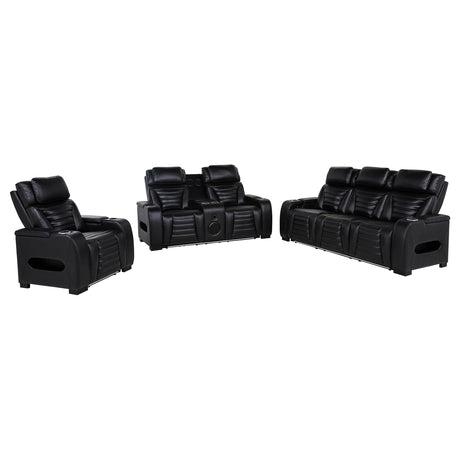 Zuma Black 3-Piece Faux Leather Dual Power LED Living Room Set from Coaster - Luna Furniture