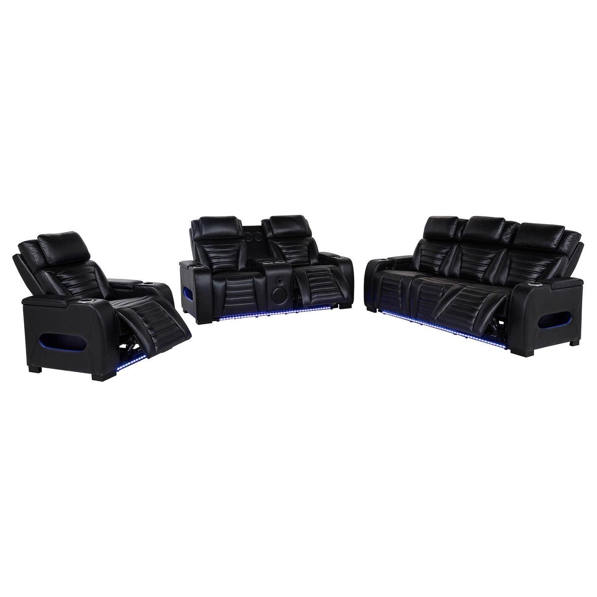 Zuma Black 3-Piece Faux Leather Dual Power LED Living Room Set from Coaster - Luna Furniture