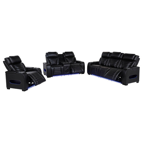 Zuma Black 3-Piece Faux Leather Dual Power LED Living Room Set from Coaster - Luna Furniture