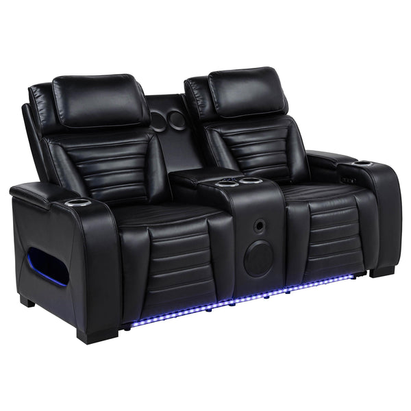 Zuma Black Faux Leather Dual Power Reclining LED Loveseat