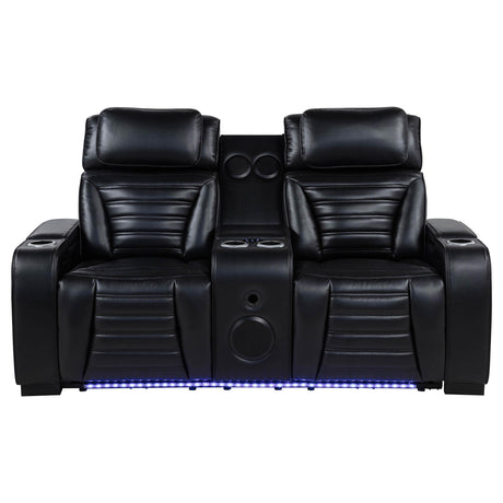 Zuma Black Faux Leather Dual Power Reclining LED Loveseat from Coaster - Luna Furniture