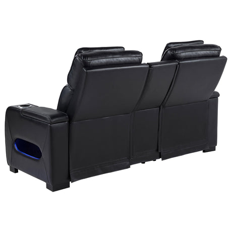 Zuma Black Faux Leather Dual Power Reclining LED Loveseat from Coaster - Luna Furniture