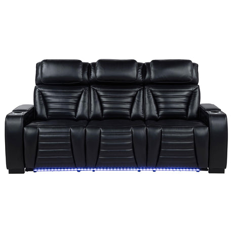 Zuma Black Faux Leather Dual Power Reclining LED Sofa from Coaster - Luna Furniture