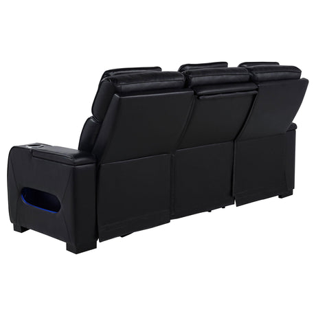 Zuma Black Faux Leather Dual Power Reclining LED Sofa from Coaster - Luna Furniture