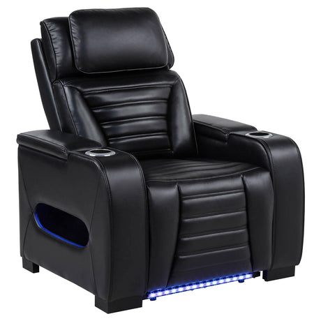 Zuma Black Faux Leather Upholstered Dual Power LED Recliner from Coaster - Luna Furniture