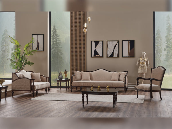 Zumrut Lux 3-pieces (Sofa & Loveseat & Chair) Livingroom Set in Beige