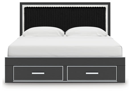 Zuraleus Black King Upholstered Panel Storage Bed from Ashley - Luna Furniture