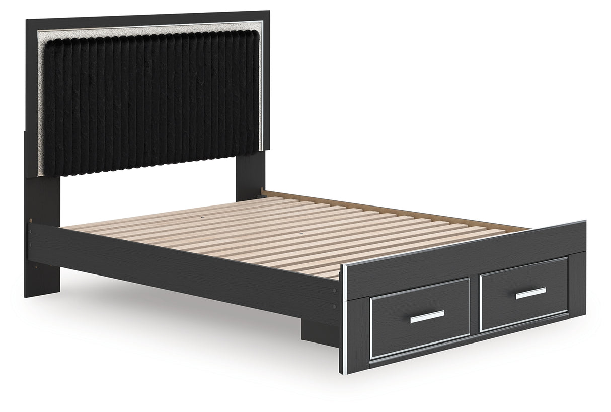 Zuraleus Black Queen Upholstered Panel Storage Bed from Ashley - Luna Furniture