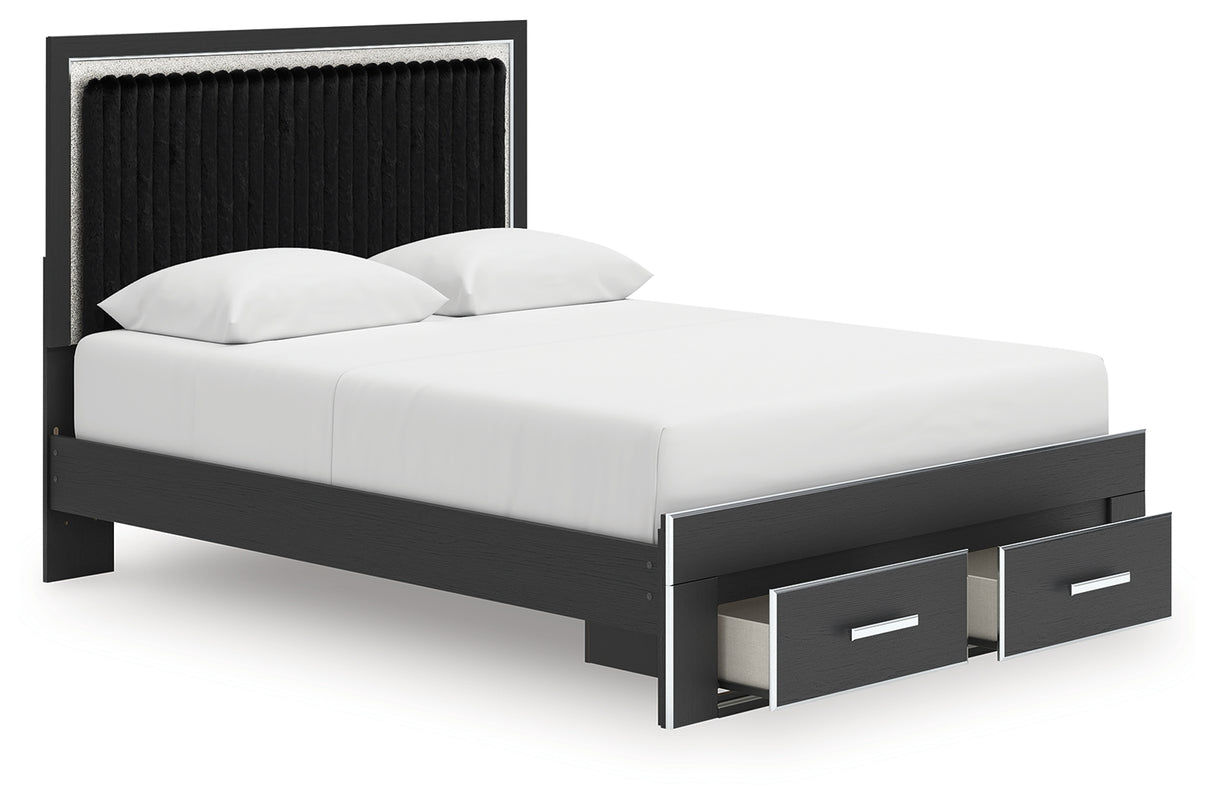Zuraleus Black Queen Upholstered Panel Storage Bed from Ashley - Luna Furniture
