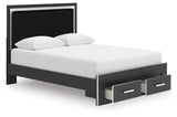 Zuraleus Black Queen Upholstered Panel Storage Bed from Ashley - Luna Furniture
