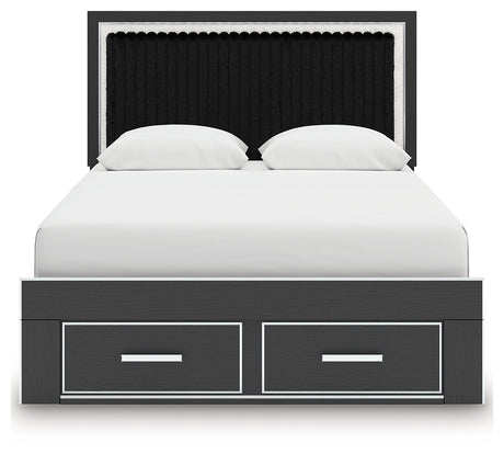 Zuraleus Black Queen Upholstered Panel Storage Bed from Ashley - Luna Furniture