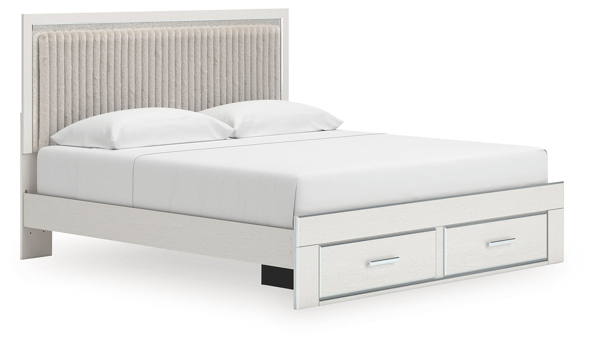 Zuraleus White King Upholstered Panel Storage Bed from Ashley Furniture - Luna Furniture