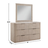 Henry 65″ 6-Drawer Reeded Dresser and Mirror, Tan Finish from Steve Silver - Luna Furniture