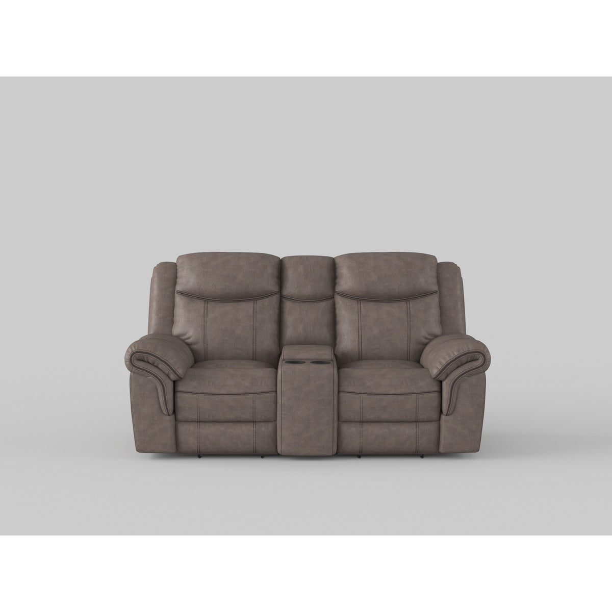 Aram Gray Faux Leather Double Glider Reclining Loveseat with Center Console, Receptacles and USB Ports from Homelegance - Luna Furniture