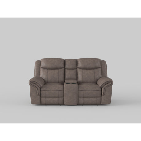 Aram Gray Faux Leather Double Glider Reclining Loveseat with Center Console, Receptacles and USB Ports from Homelegance - Luna Furniture
