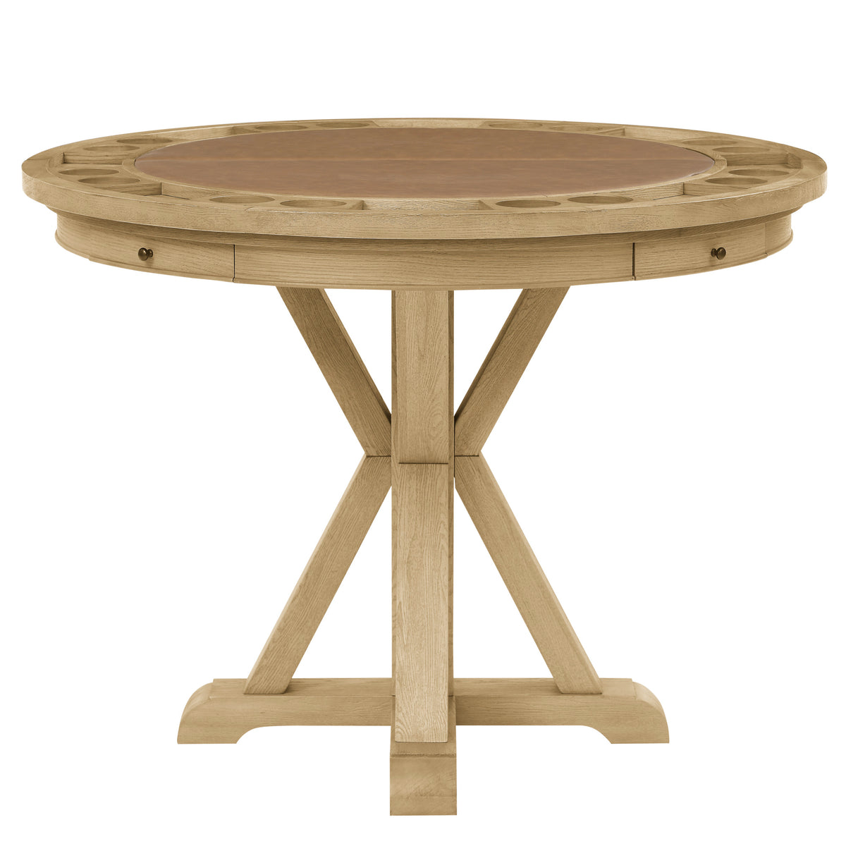Rylie Natural 48" Round Counter Dining Table with 4 Drawers and Folding Game Top from Steve Silver - Luna Furniture
