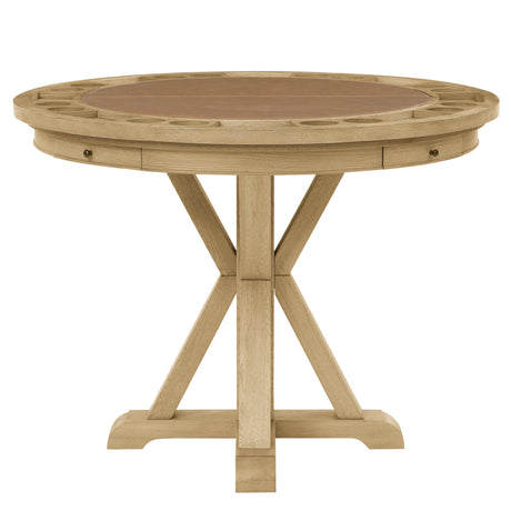 Rylie 48-inch Round Counter Dining Table with 4 Drawers and Folding Game Top, Natural Finish from Steve Silver - Luna Furniture