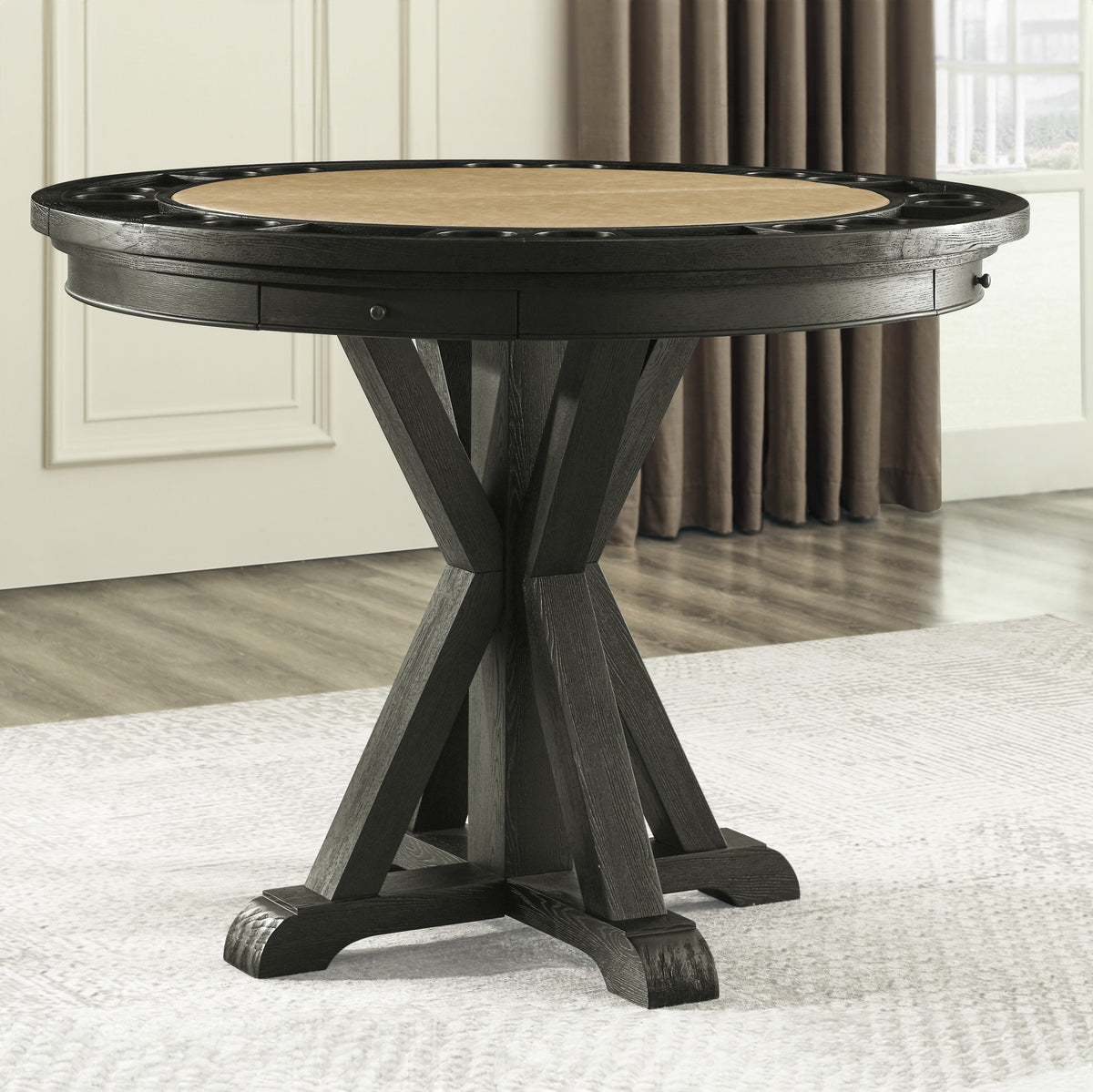 Rylie Black 48" Round Counter Dining Table with 4 Drawers and Game Top from Steve Silver - Luna Furniture