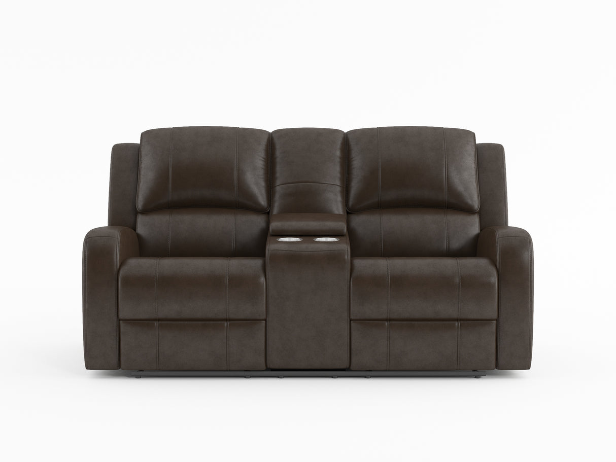 Austin Brown Genuine Leather Double Reclining Loveseat with Center Console from Homelegance - Luna Furniture