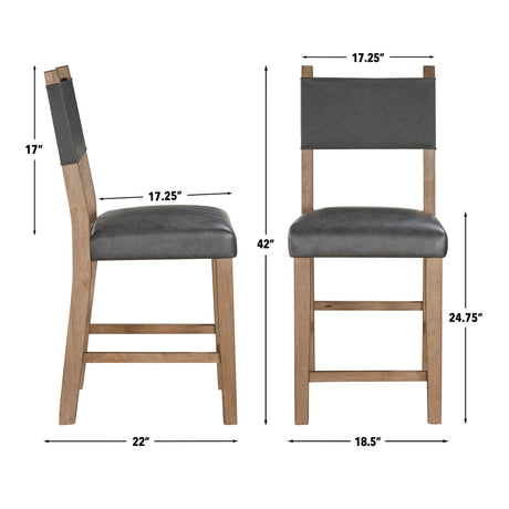Aubrey 24″ Driftwood Counter Chair with Gray Vegan Leather from Steve Silver - Luna Furniture