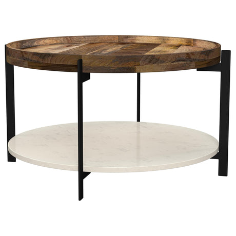 Adhvik Natural Round Wood Top Coffee Table with Marble Shelf from Coaster - Luna Furniture