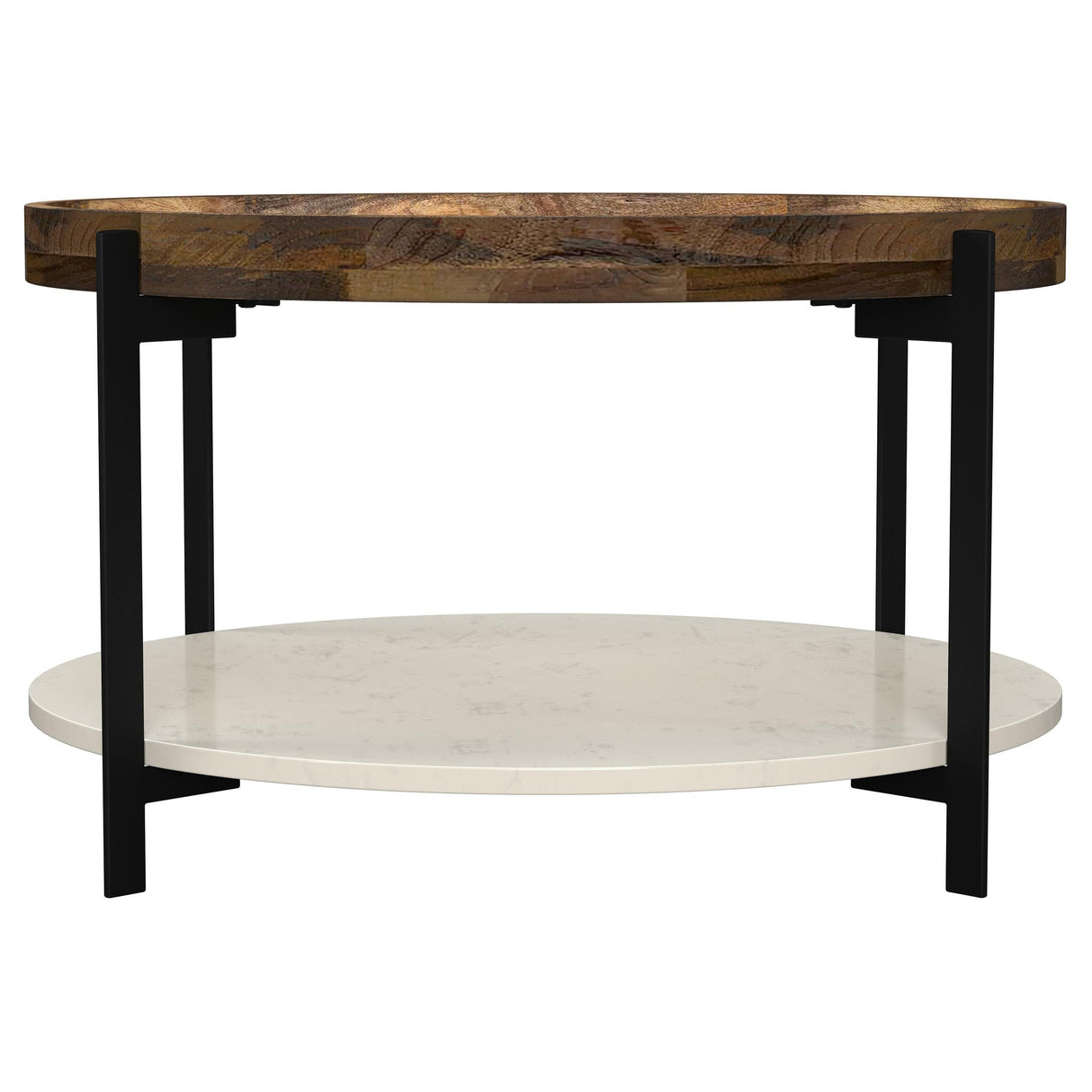 Adhvik Natural Round Wood Top Coffee Table with Marble Shelf from Coaster - Luna Furniture