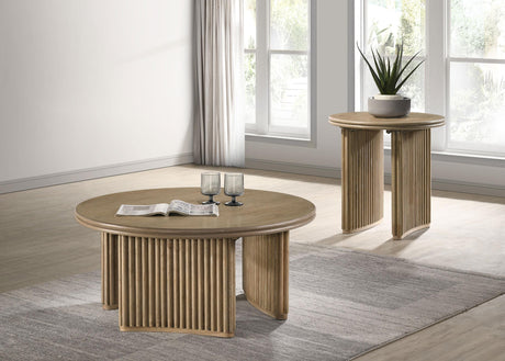 Adina 2-piece Round Coffee Table Set Distressed Light Brown from Coaster - Luna Furniture