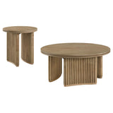 Adina 2-piece Round Coffee Table Set Distressed Light Brown from Coaster - Luna Furniture