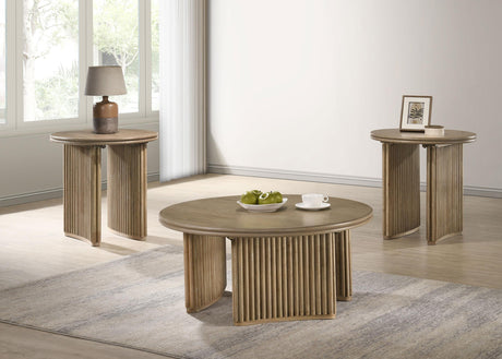 Adina Distressed Light Brown 3-piece Round Coffee Table Set from Coaster - Luna Furniture