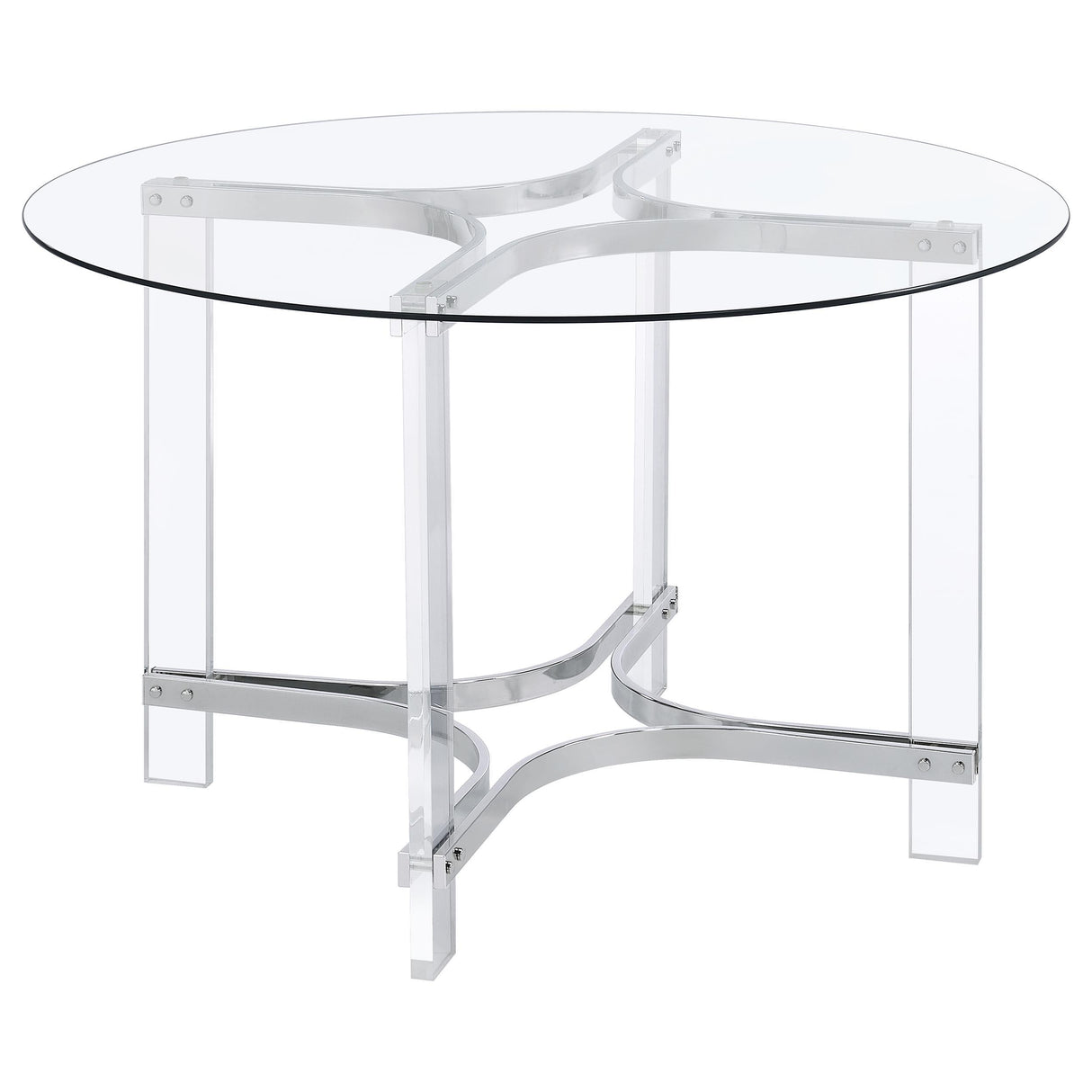 Adino Chrome 47-inch Round Glass Top Acrylic Dining Table from Coaster - Luna Furniture