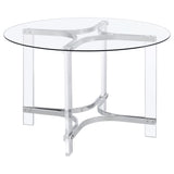 Adino Chrome 47-inch Round Glass Top Acrylic Dining Table from Coaster - Luna Furniture