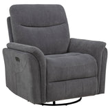 Adler Charcoal Gray Upholstered Power Swivel Glider Recliner from Coaster - Luna Furniture