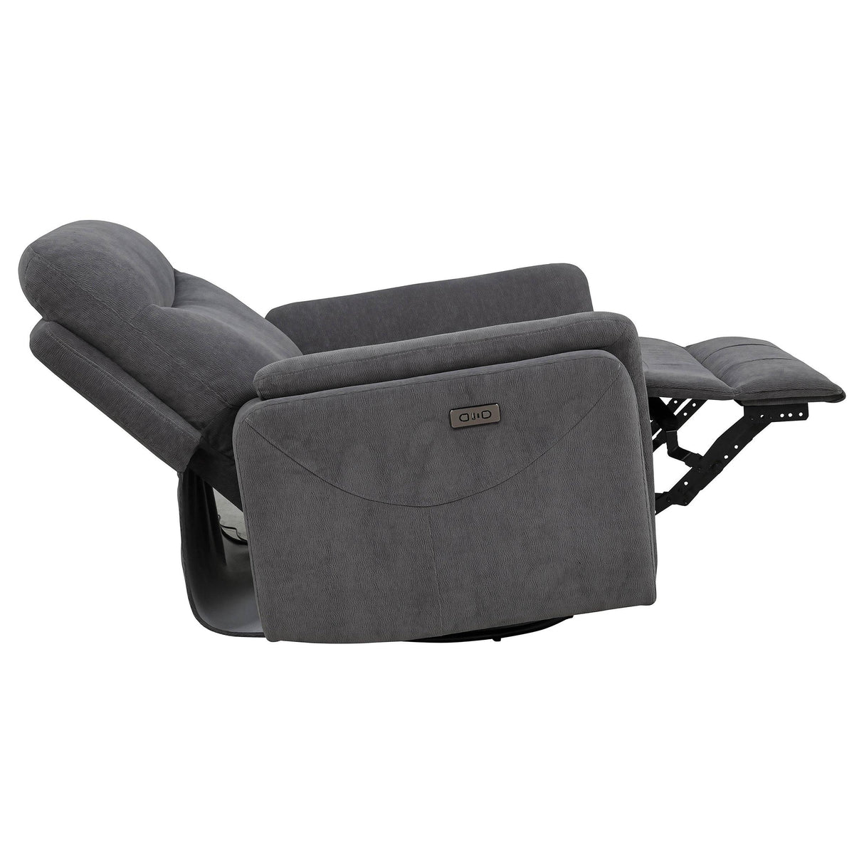 Adler Charcoal Gray Upholstered Power Swivel Glider Recliner from Coaster - Luna Furniture