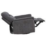 Adler Charcoal Gray Upholstered Power Swivel Glider Recliner from Coaster - Luna Furniture