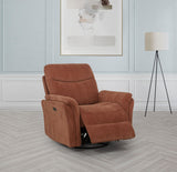 Adler Rust Upholstered Power Swivel Glider Recliner from Coaster - Luna Furniture