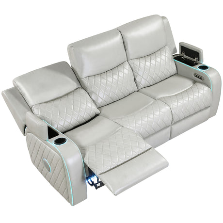 Luna Home Cinema Power Reclining Sofa, Ice Vegan Leather from Steve Silver - Luna Furniture