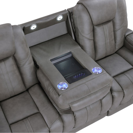 Daniel Triple Power Home Theater Leather Reclining Sofa with Drop-Down Control Console, Built-in Speakers & Vibration, Heat, and Massage from Steve Silver - Luna Furniture