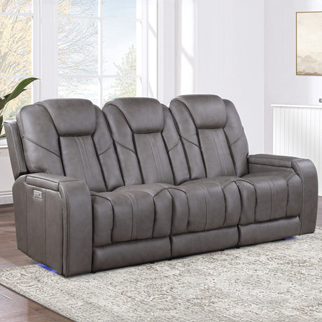 Daniel Triple Power Home Theater Leather Reclining Sofa with Drop-Down Control Console, Built-in Speakers & Vibration, Heat, and Massage from Steve Silver - Luna Furniture