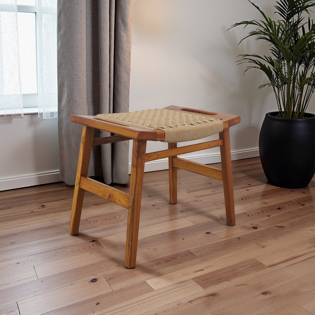 Grit Tan Rustic Solid Wood Frame Loom Stool from Ashcroft Furniture - Luna Furniture